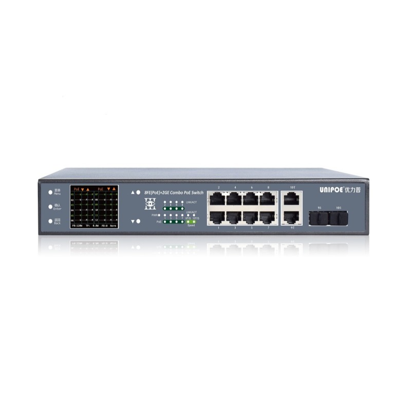 8*10/100Mbps +2G Combo Gigabit Uplink PoE Switch With V3 LCD Display (8-Port PoE,Support 802.3af/at Standard)